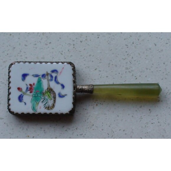 Other - Shard Lotus Hand Mirror with Green Glass Handle and Decorative Edging